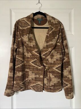Ralph Lauren Brown & Cream Patterned Shawl Collar Lightweight Cotton Cardigan